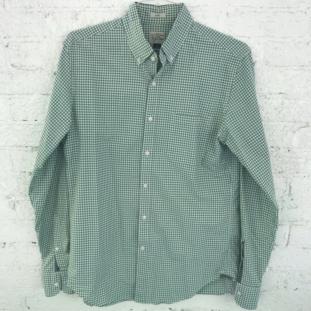 J.Crew Men’s Gingham check button down - M Slim